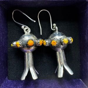 Silver and Orange Dangle Earrings